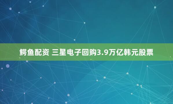 鳄鱼配资 三星电子回购3.9万亿韩元股票