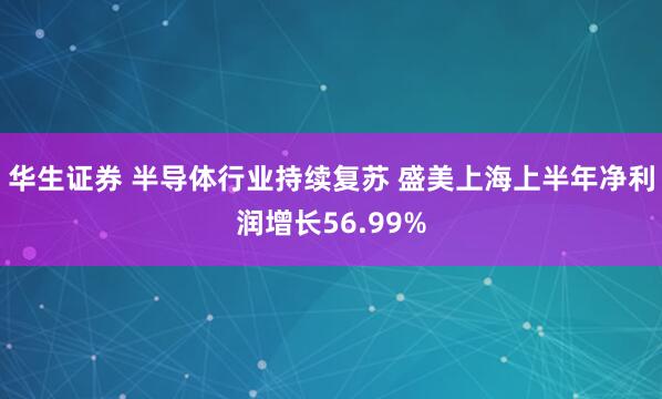 华生证券 半导体行业持续复苏 盛美上海上半年净利润增长56.99%